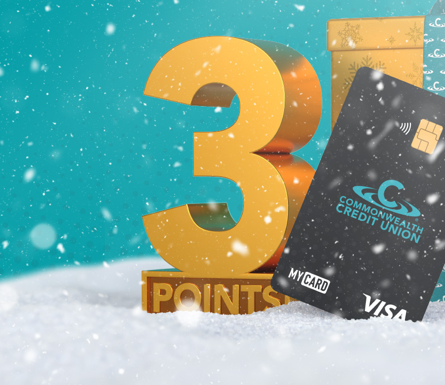 3D image of 3 points and a CCU Visa card in a snowy landscape