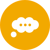 Icon of a thought bubble in an orange circle.