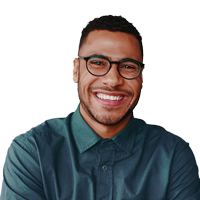 African American man in glasses smiling at camera