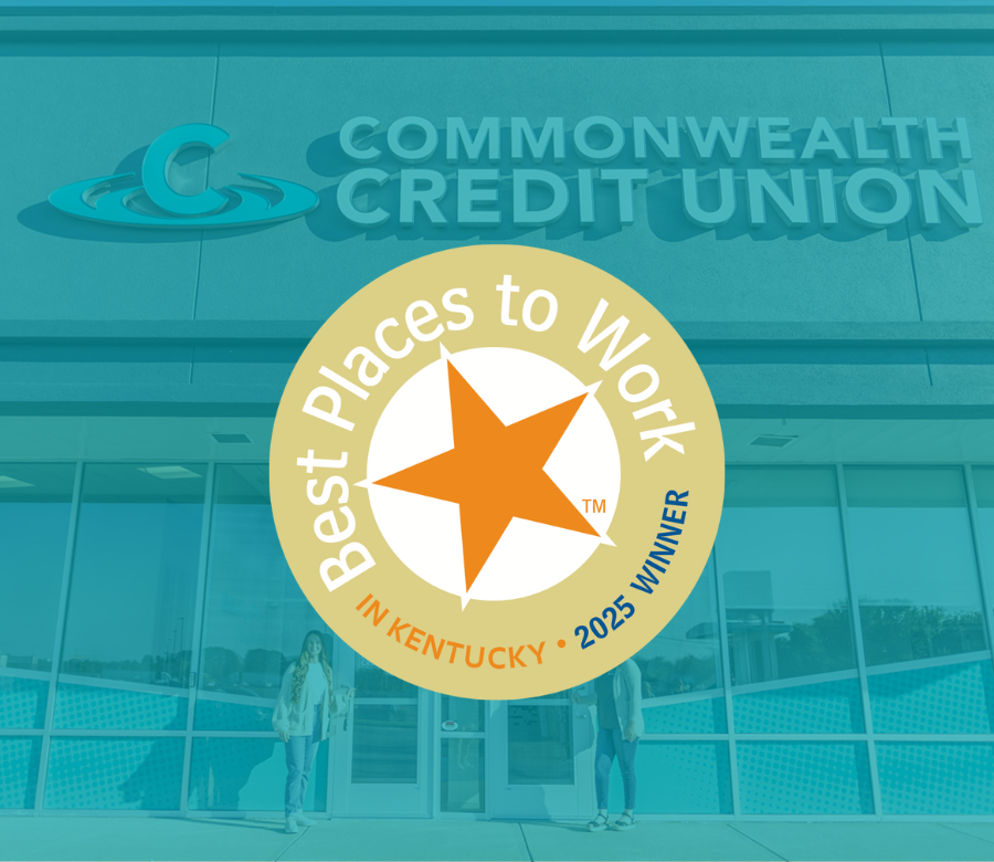 Image of Commonwealth Credit Union Shelbyville Branch with Best Places to Work Logo. 