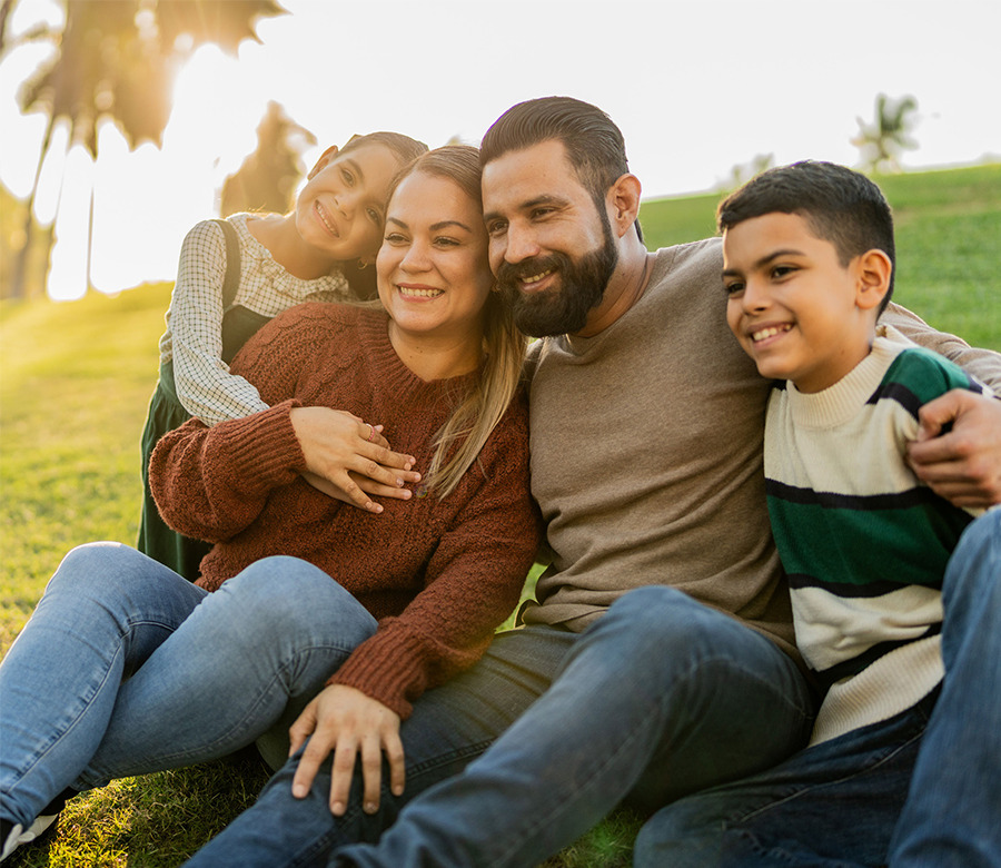 family smiling. 