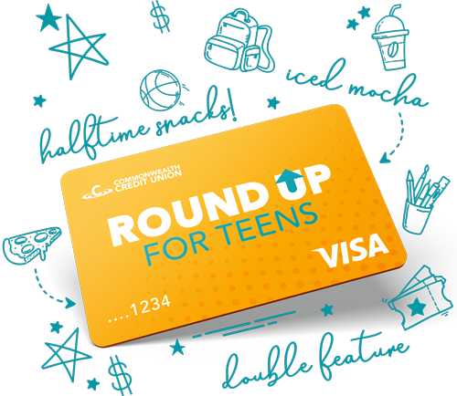 Graphic depicting a Round UP for teens card and various doodles around it.
