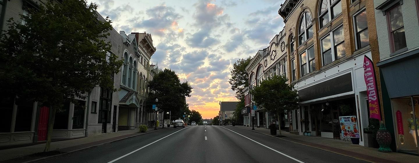 Image of Shelbyville street during a sunset.